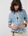 Long blouse in blue vegetable print chiffon | Roberto Verino