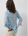 Long blouse in blue vegetable print chiffon | Roberto Verino