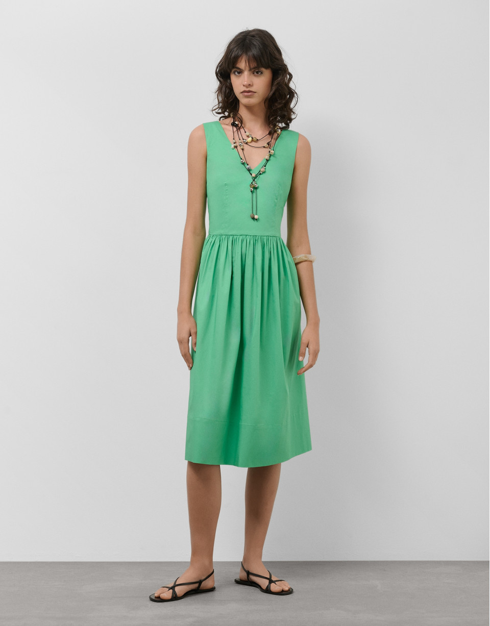 Green cotton sleeveless midi dress - Woman | Roberto Verino
