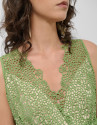 Short green guipure sleeveless V-neck dress | Roberto Verino
