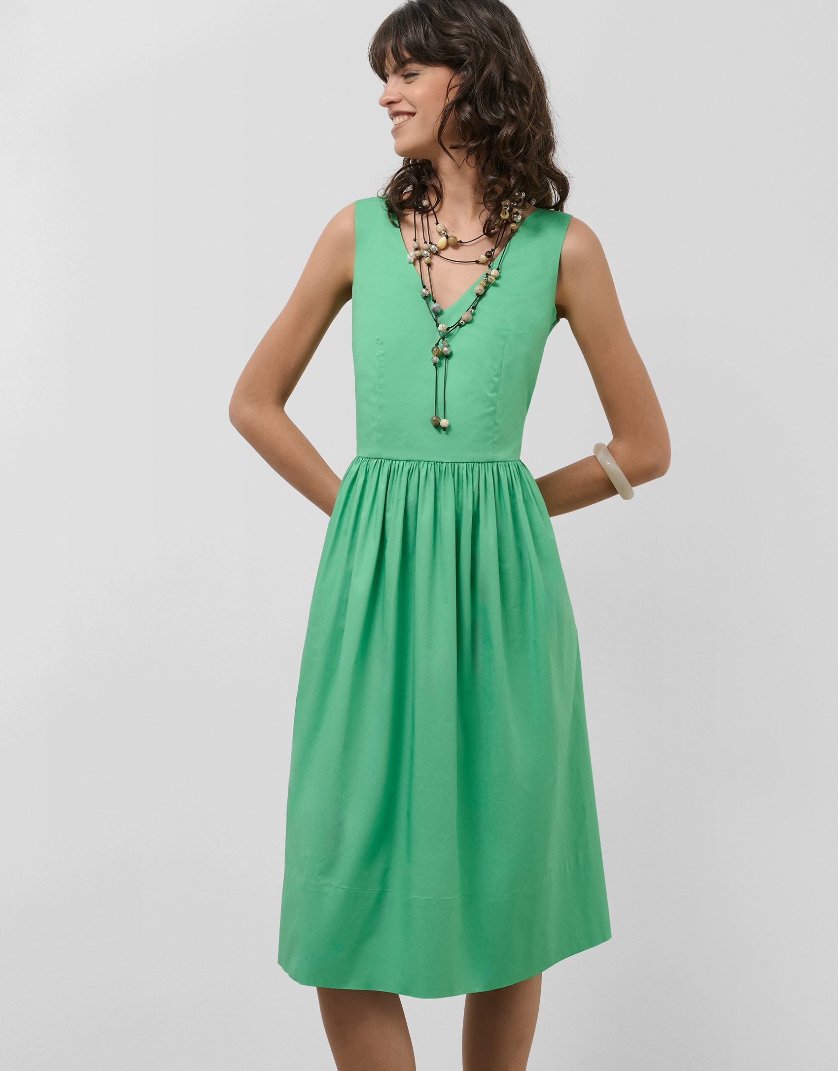 Green cotton sleeveless midi dress - Woman | Roberto Verino