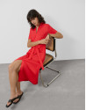 Vestido midi camisero algodón satinado rojo | Roberto Verino