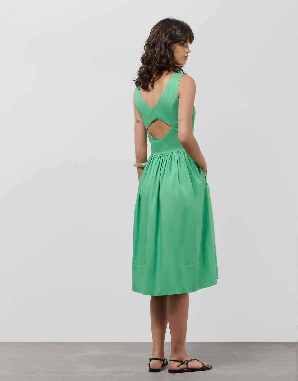 Green cotton sleeveless midi dress - Woman | Roberto Verino