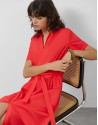 Vestido midi camisero algodón satinado rojo | Roberto Verino