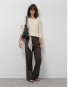 Ecru V-neck sweater with central stripe - Woman | Roberto Verino
