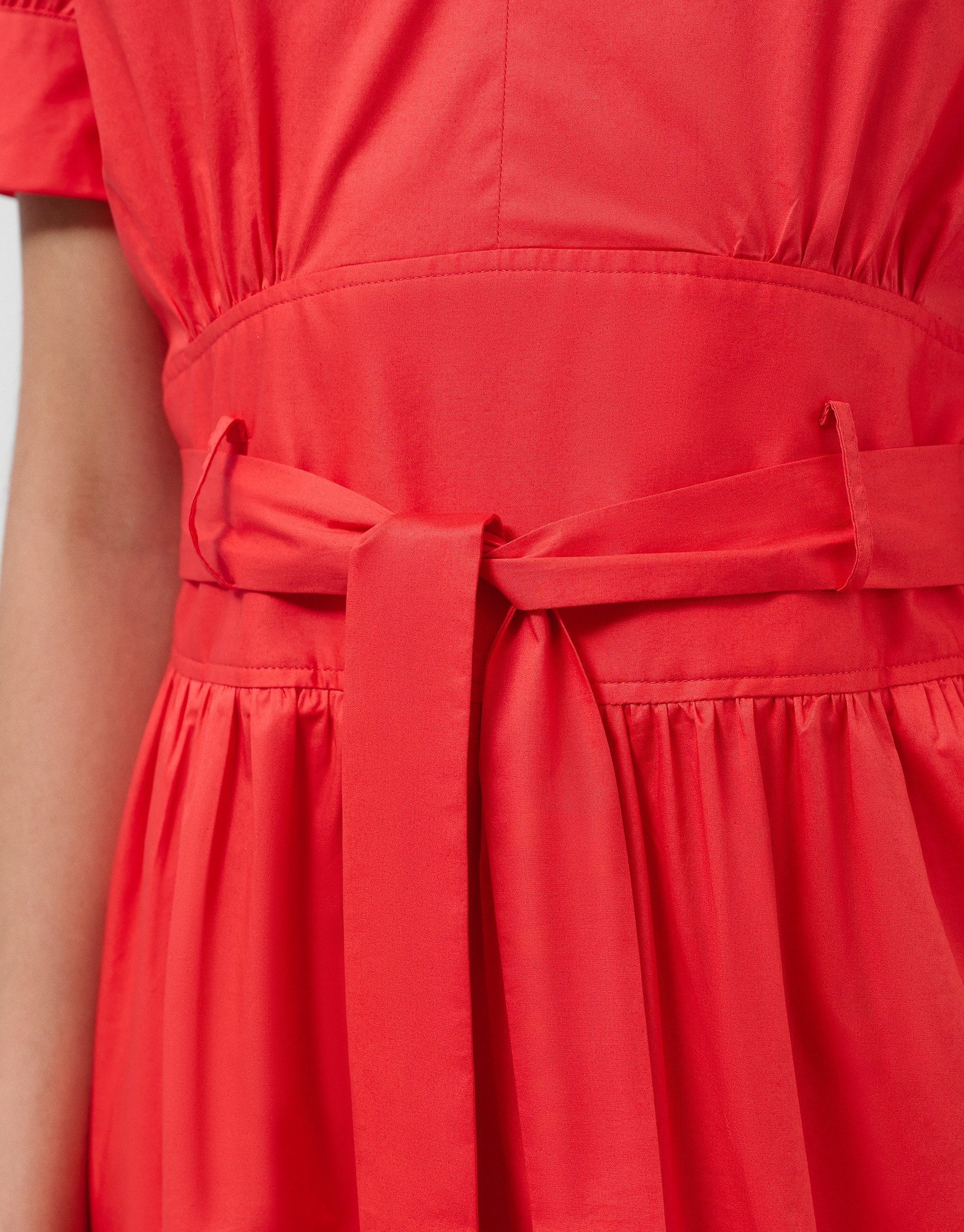 Vestido midi camisero algodón satinado rojo | Roberto Verino