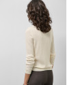 Ecru V-neck sweater with central stripe - Woman | Roberto Verino