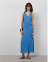 Blue georgette crepe long dress with tied ... | Roberto Verino