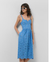 Vestido midi tirantes bordado suizo azul | Roberto Verino