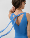 Blue georgette crepe long dress with tied ... | Roberto Verino