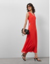 Red georgette crepe long dress with tied ... | Roberto Verino