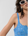 Vestido midi tirantes bordado suizo azul | Roberto Verino