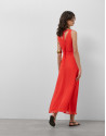 Red georgette crepe long dress with tied ... | Roberto Verino