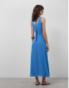 Blue georgette crepe long dress with tied ... | Roberto Verino