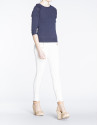 Klein blue boat neck sweater with gold buttons