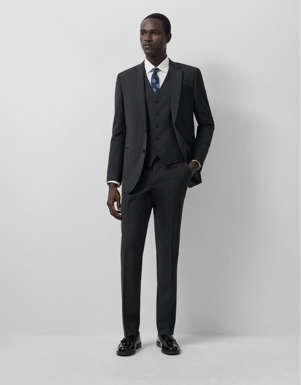 Dark grey fake plain slim fit half canvas suit | Roberto Verino