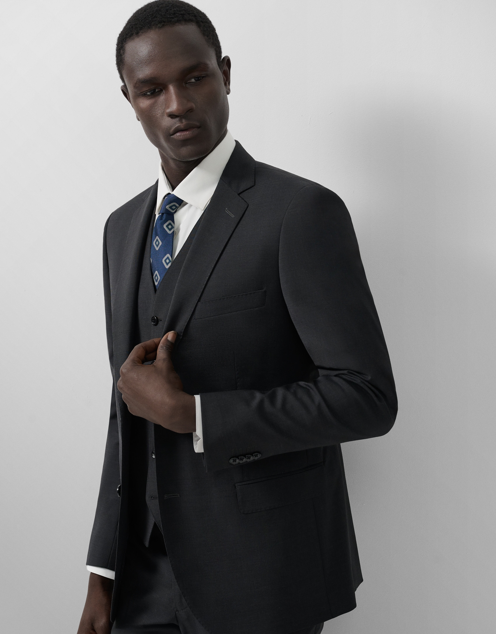 Dark grey fake plain slim fit half canvas suit | Roberto Verino