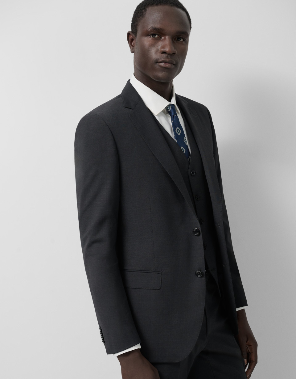Dark grey fake plain slim fit half canvas suit | Roberto Verino