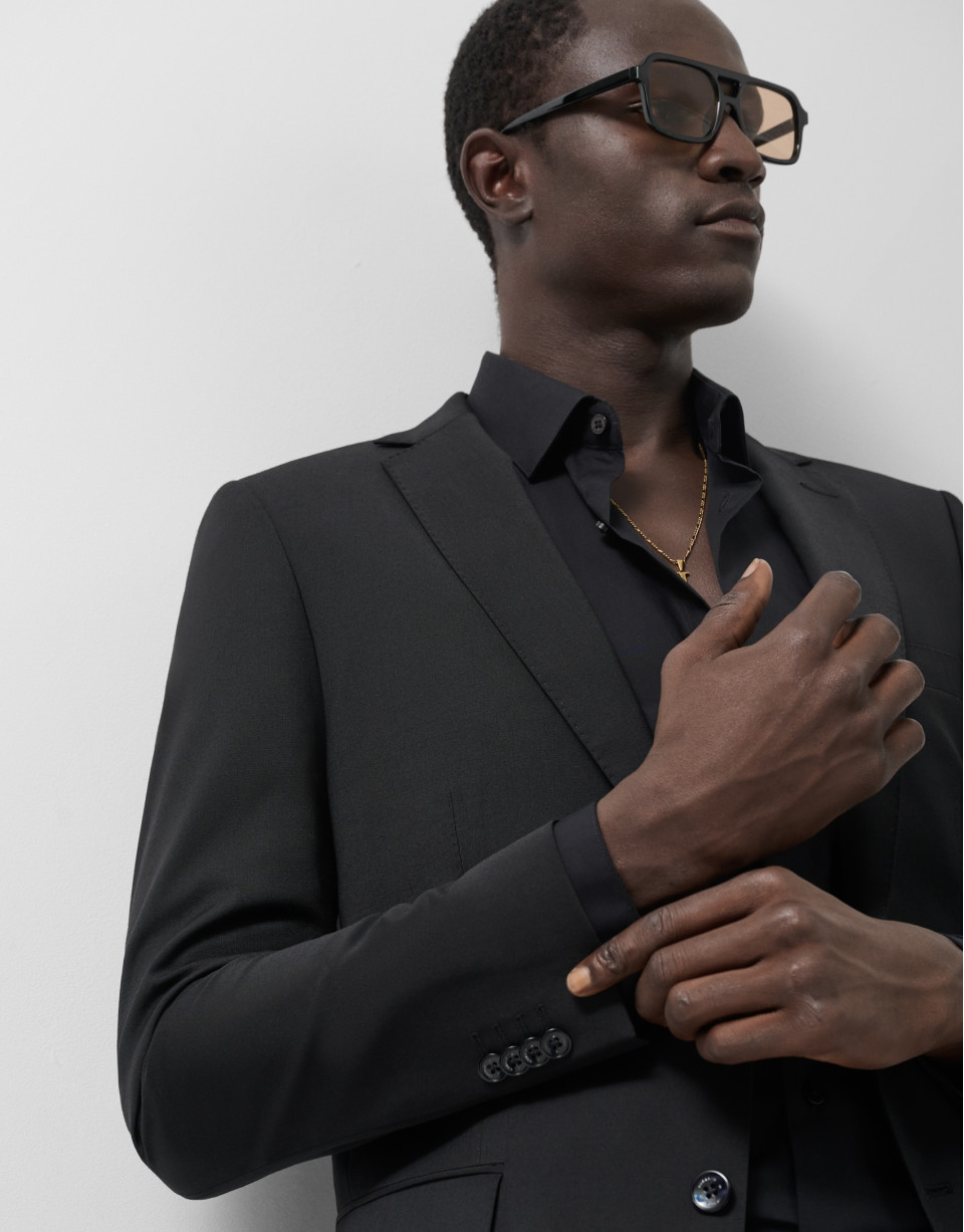 Slim fit half canvas suit in plain black - Man | Roberto Verino