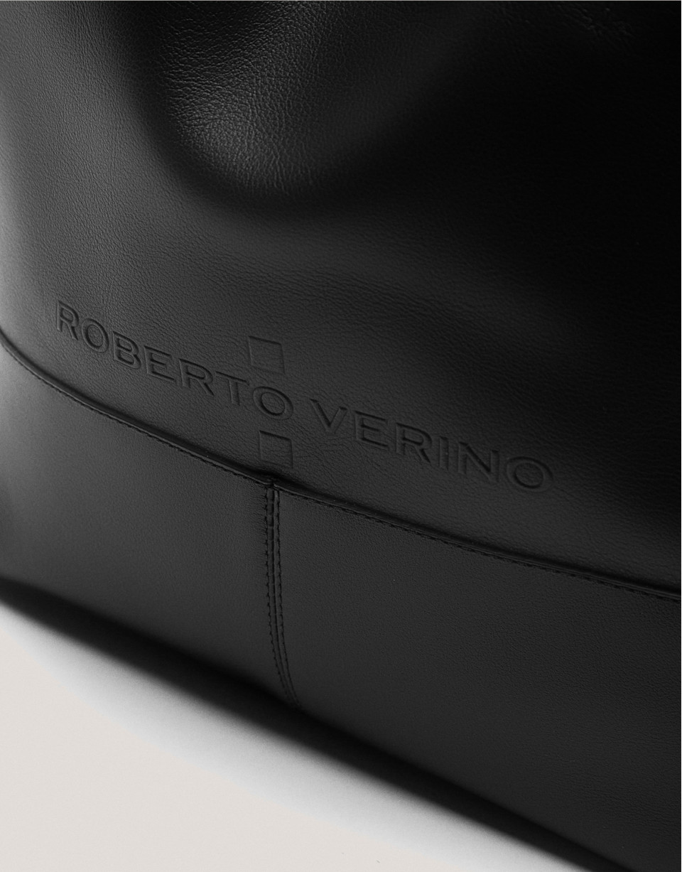 Megan Midi black leather shopper bag - Woman | Roberto Verino