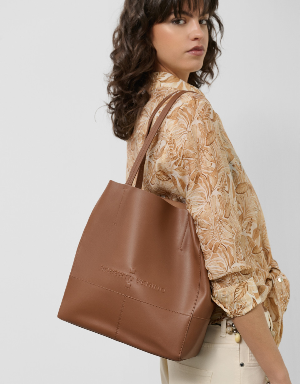 Megan Midi leather shopper bag - Woman - SS2025 | Roberto Verino