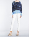 Blue hand-printed long sleeve sweater 