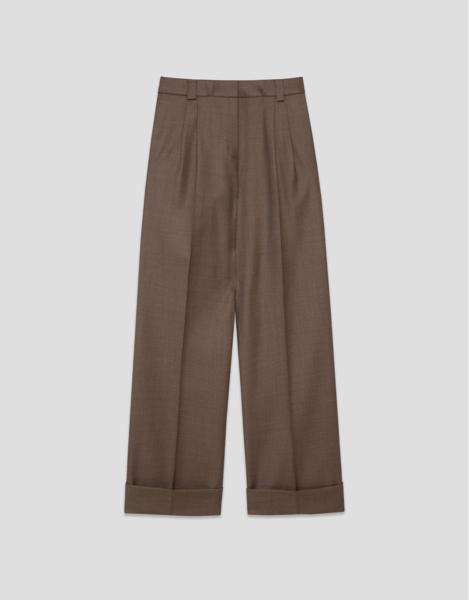 Cool wool tailored trousers in toasted brown | Roberto Verino