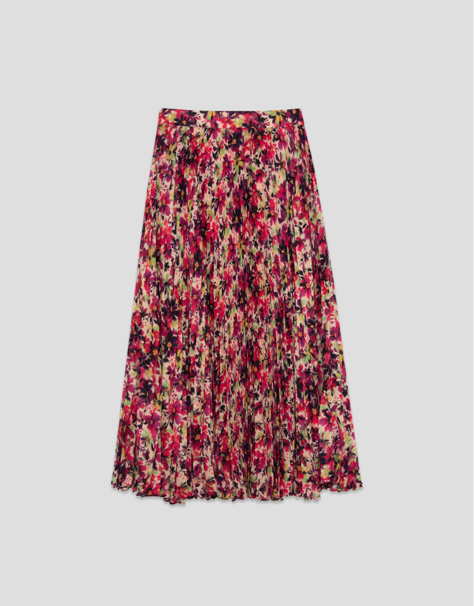 Pleated crepe georgette midi skirt with ... | Roberto Verino