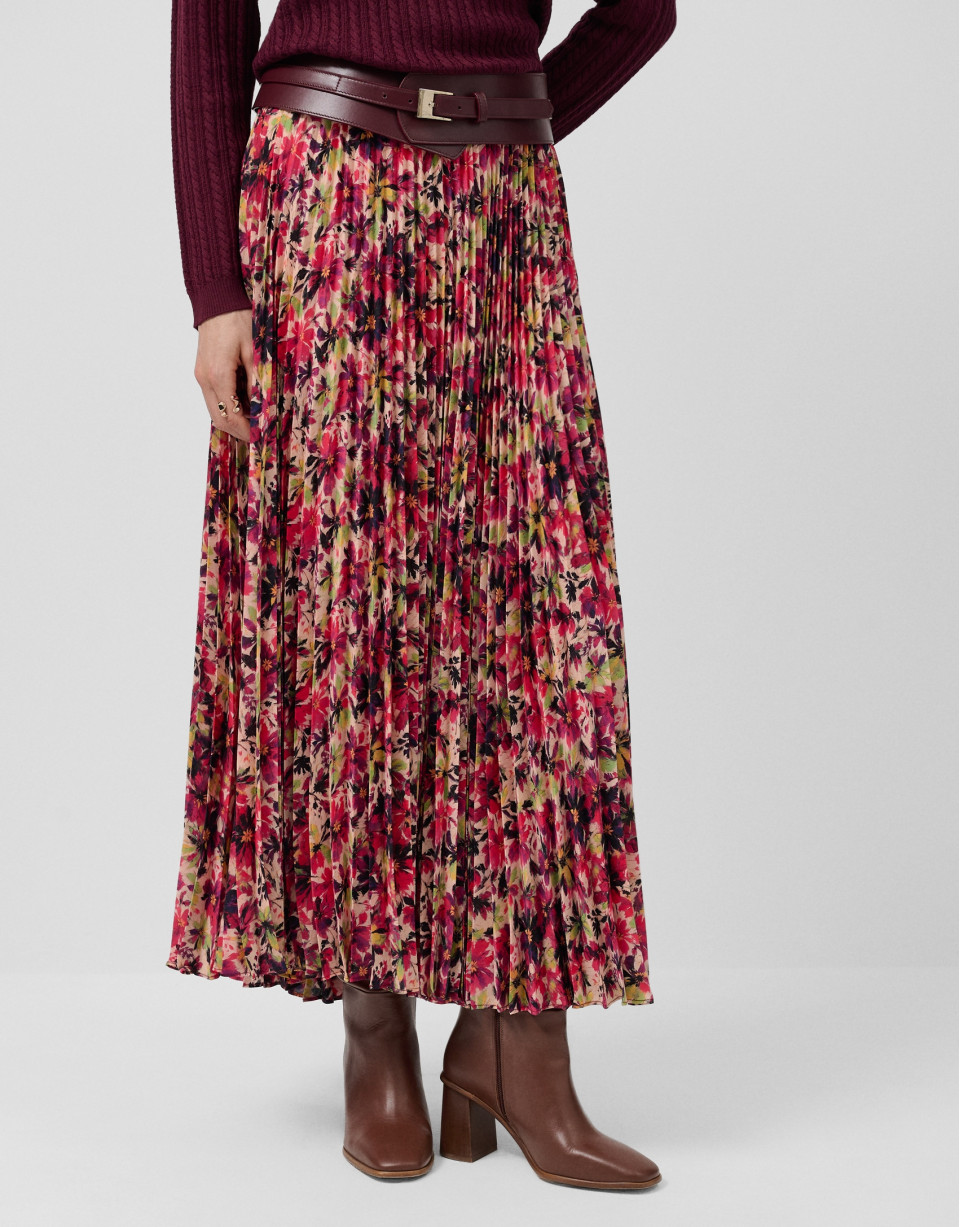 Pleated crepe georgette midi skirt with ... | Roberto Verino