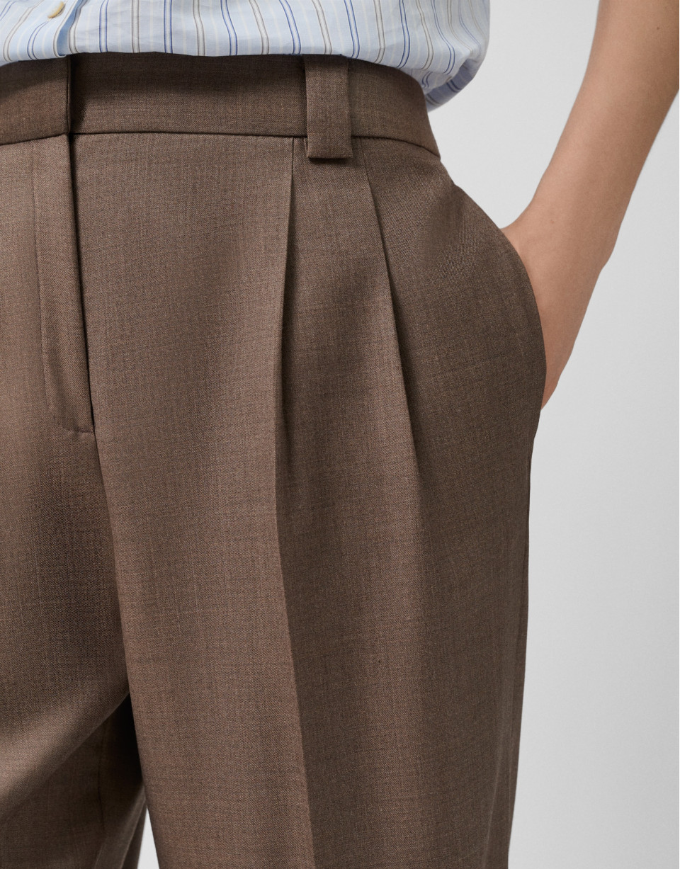 Cool wool tailored trousers in toasted brown | Roberto Verino