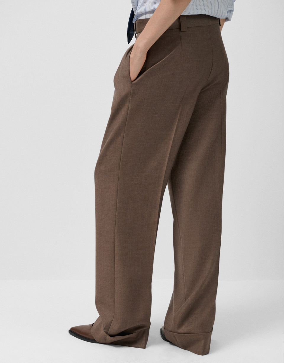 Cool wool tailored trousers in toasted brown | Roberto Verino