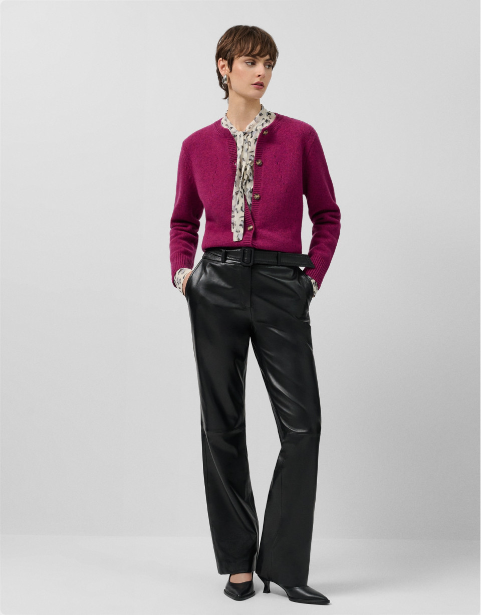Black napa straight trousers with belt - Woman | Roberto Verino