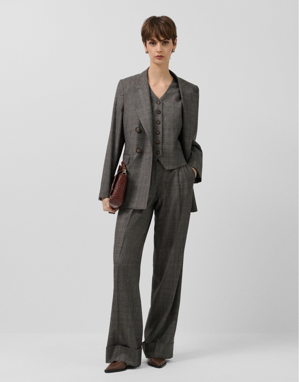 Men's cut pleated trousers with a brown Welsh... | Roberto Verino