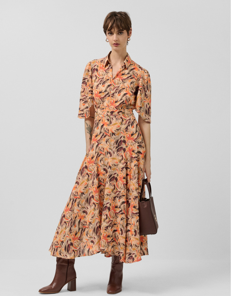 Vestido manga volante gasa estampado floral ... | Roberto Verino