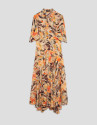 Orange floral print chiffon ruffle sleeve dress | Roberto Verino