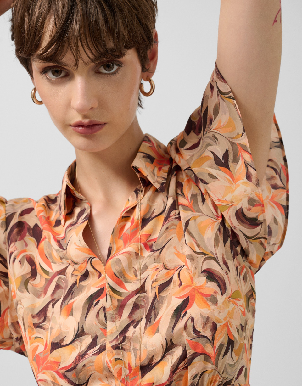 Vestido manga volante gasa estampado floral ... | Roberto Verino