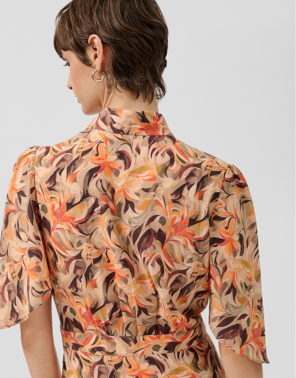 Vestido manga volante gasa estampado floral ... | Roberto Verino