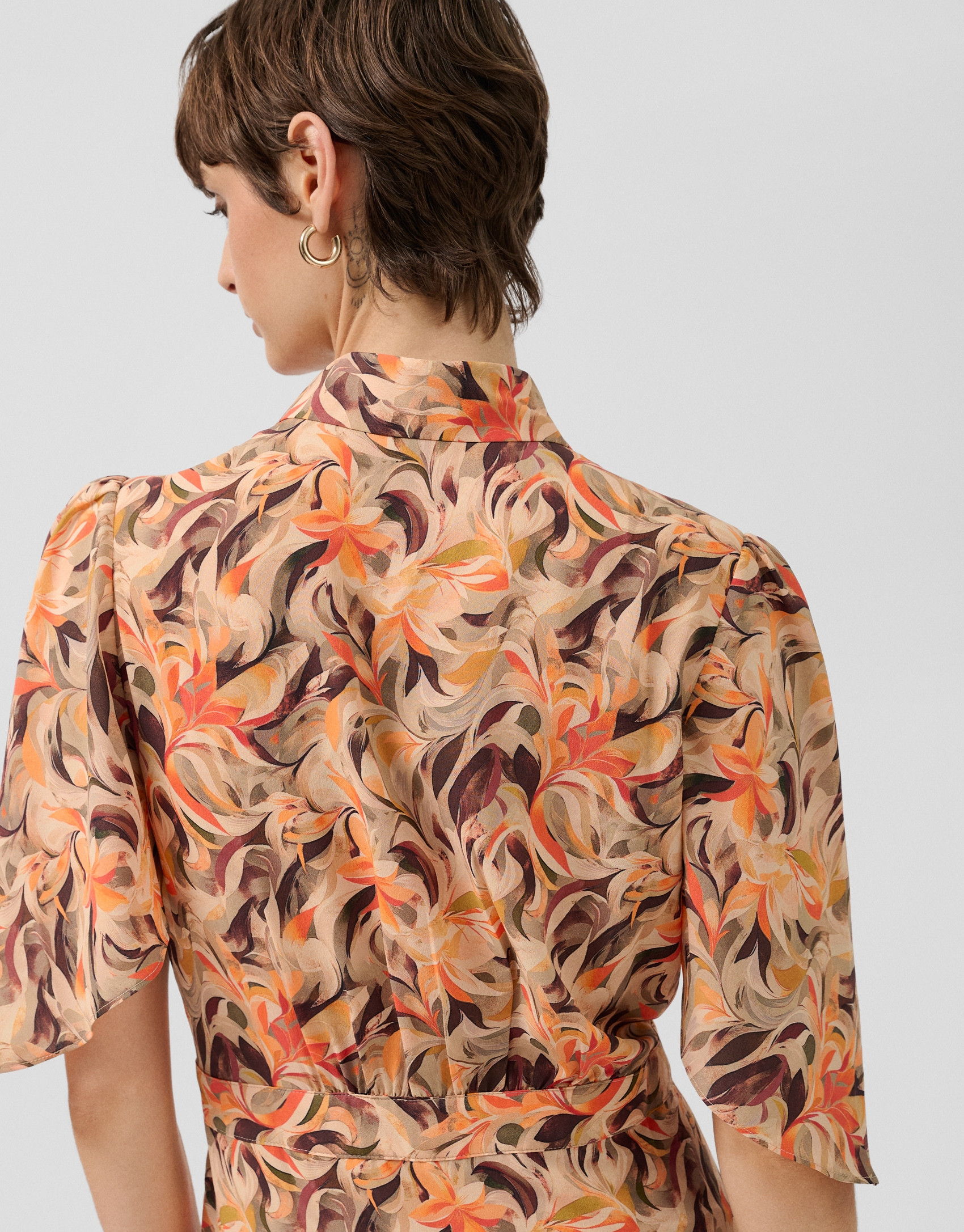 Vestido manga volante gasa estampado floral ... | Roberto Verino