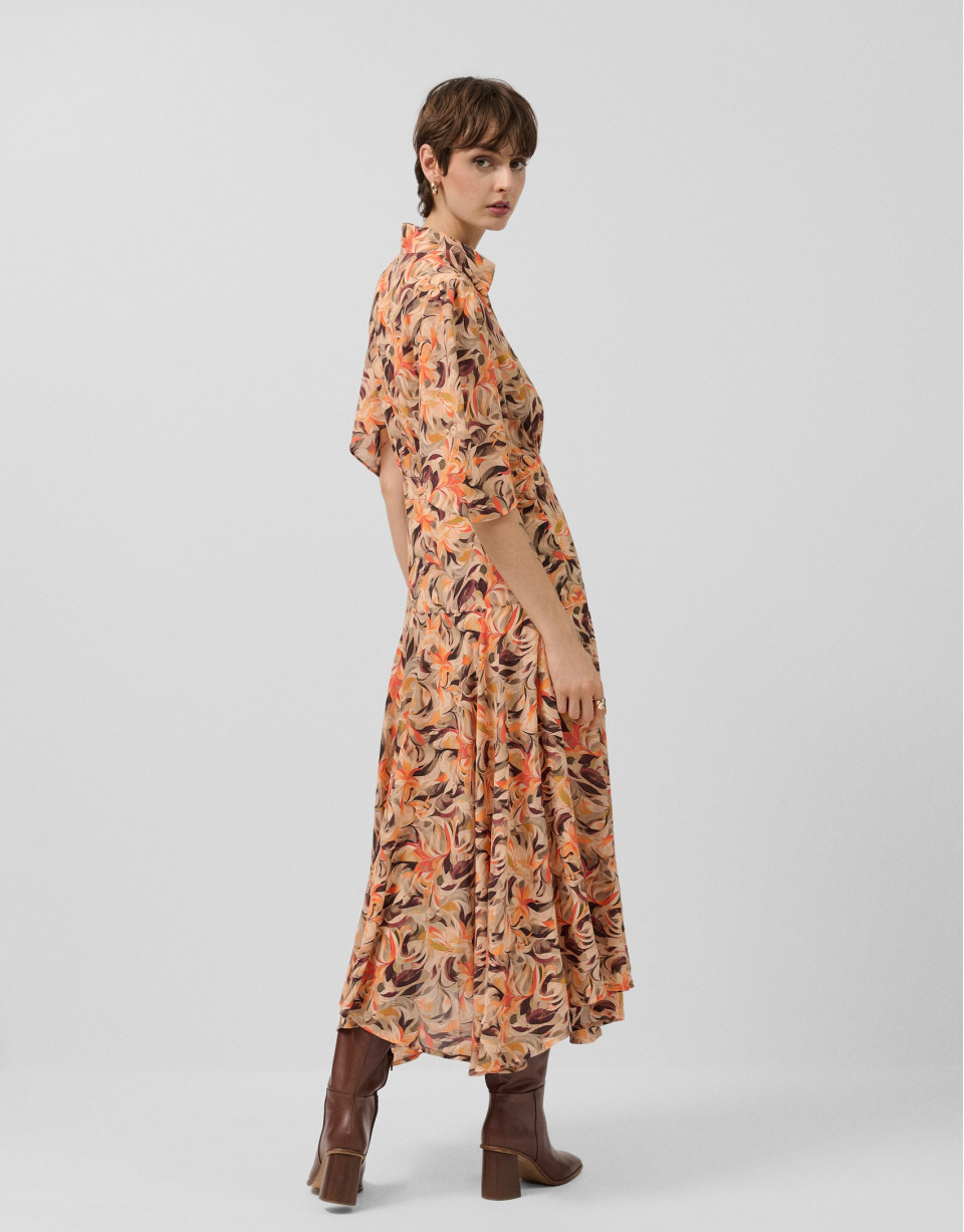 Vestido manga volante gasa estampado floral ... | Roberto Verino
