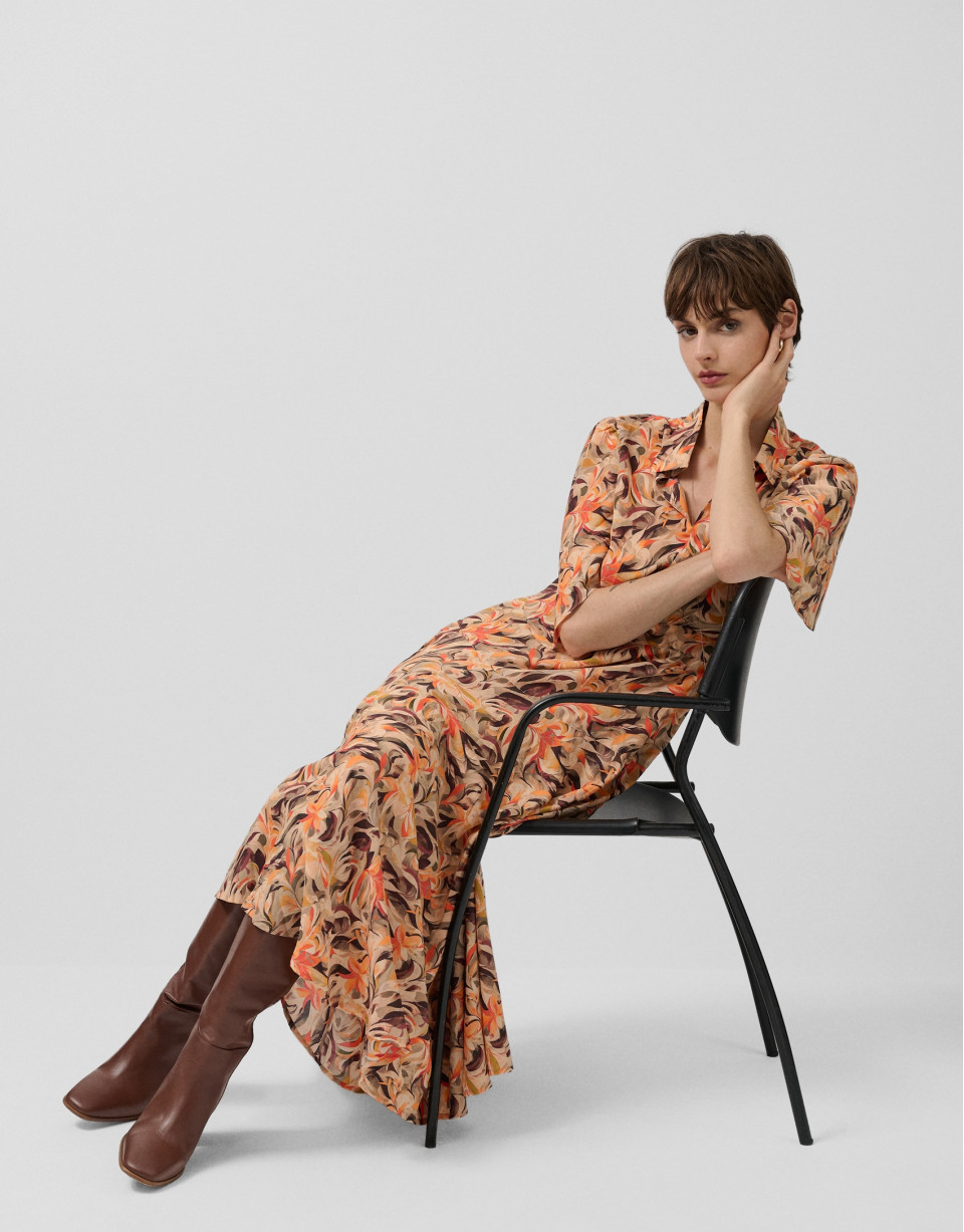 Vestido manga volante gasa estampado floral ... | Roberto Verino