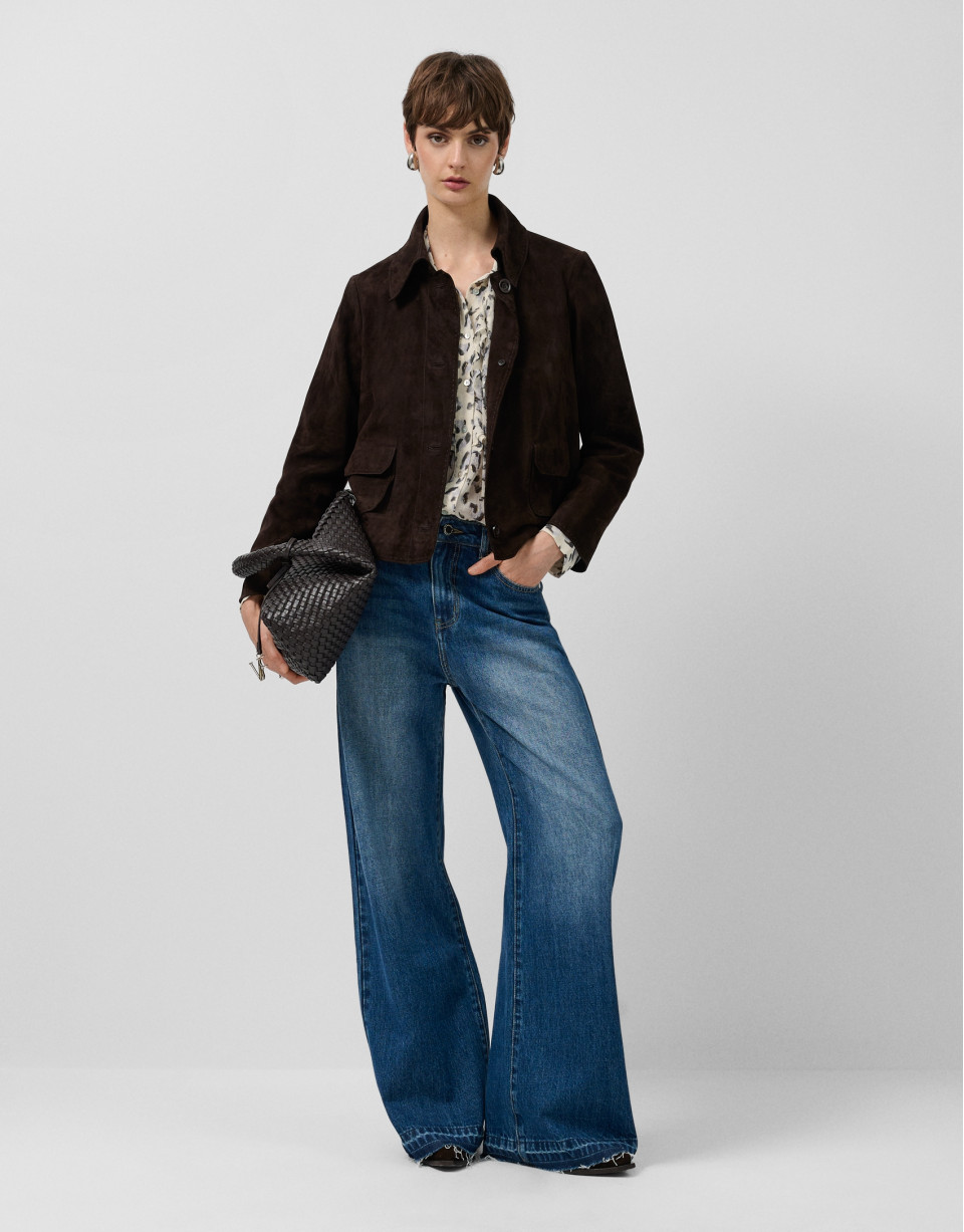 Chaqueta ante marrón con pespuntes - Mujer | Roberto Verino