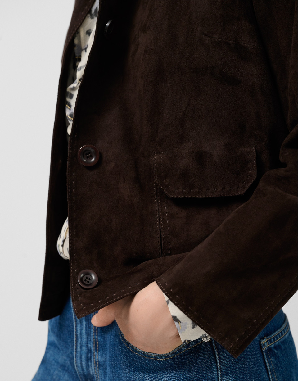 Chaqueta ante marrón con pespuntes - Mujer | Roberto Verino