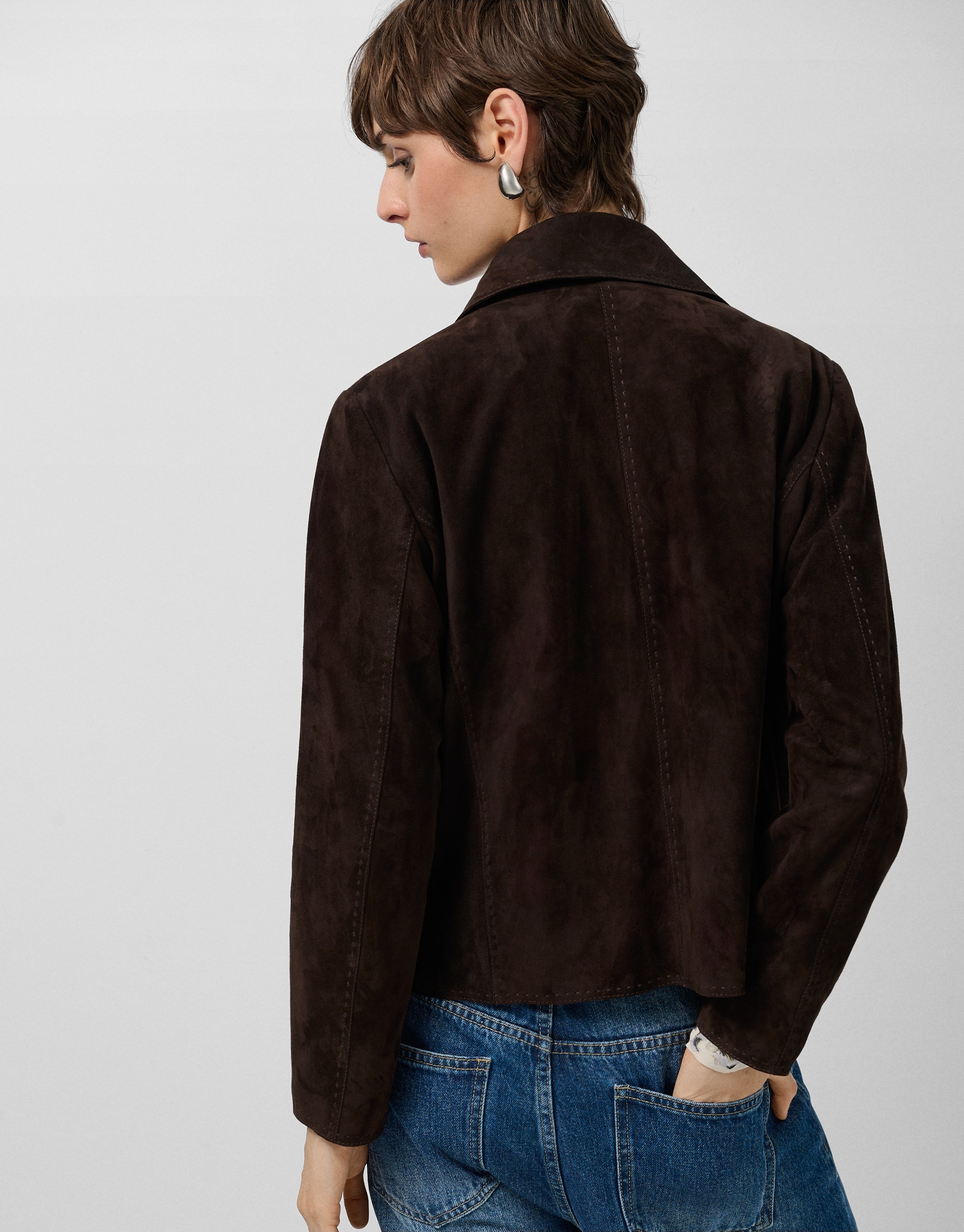 Brown suede jacket with stitching - Woman | Roberto Verino