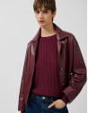 Jacket with pockets in maroon napa leather | Roberto Verino