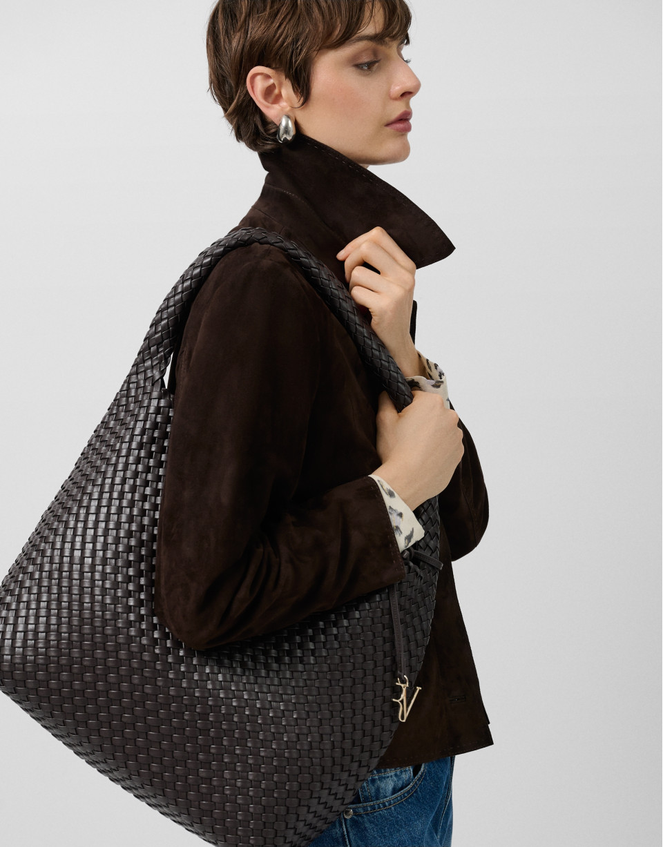 Chaqueta ante marrón con pespuntes - Mujer | Roberto Verino