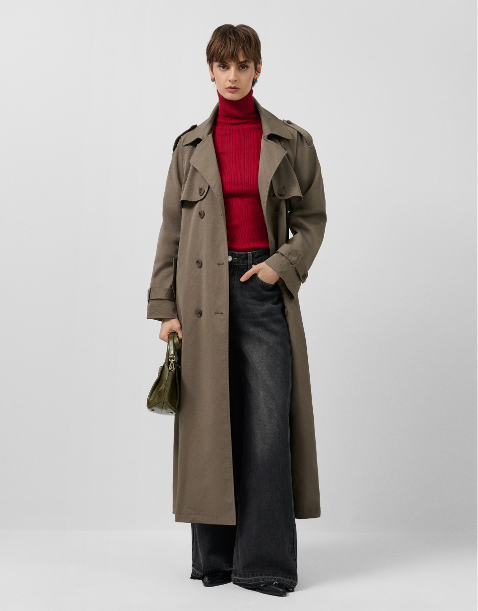 Classic long khaki green trench coat - Woman | Roberto Verino