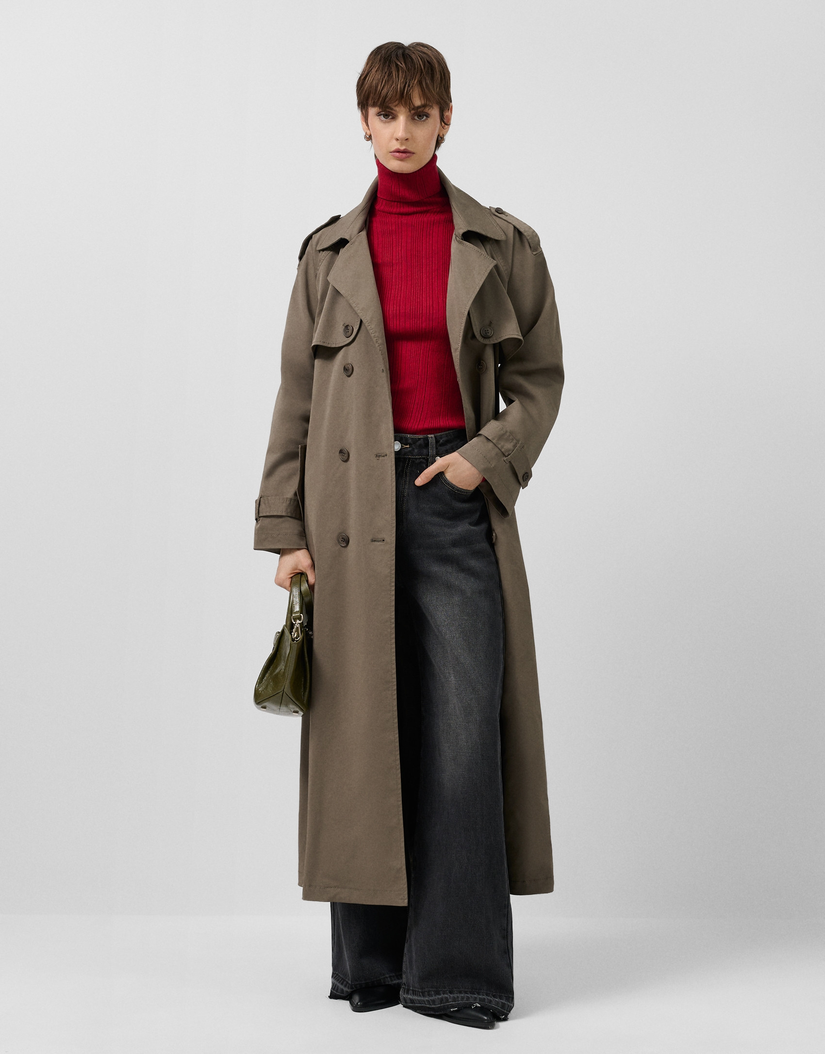 Classic long khaki green trench coat - Woman | Roberto Verino