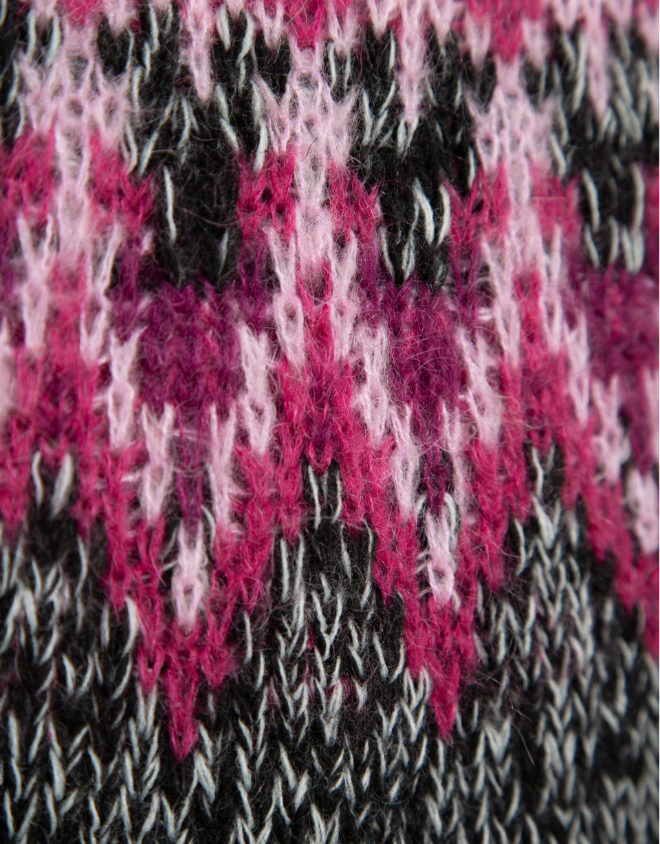 Grey high neck sweater with pink alpine design | Roberto Verino