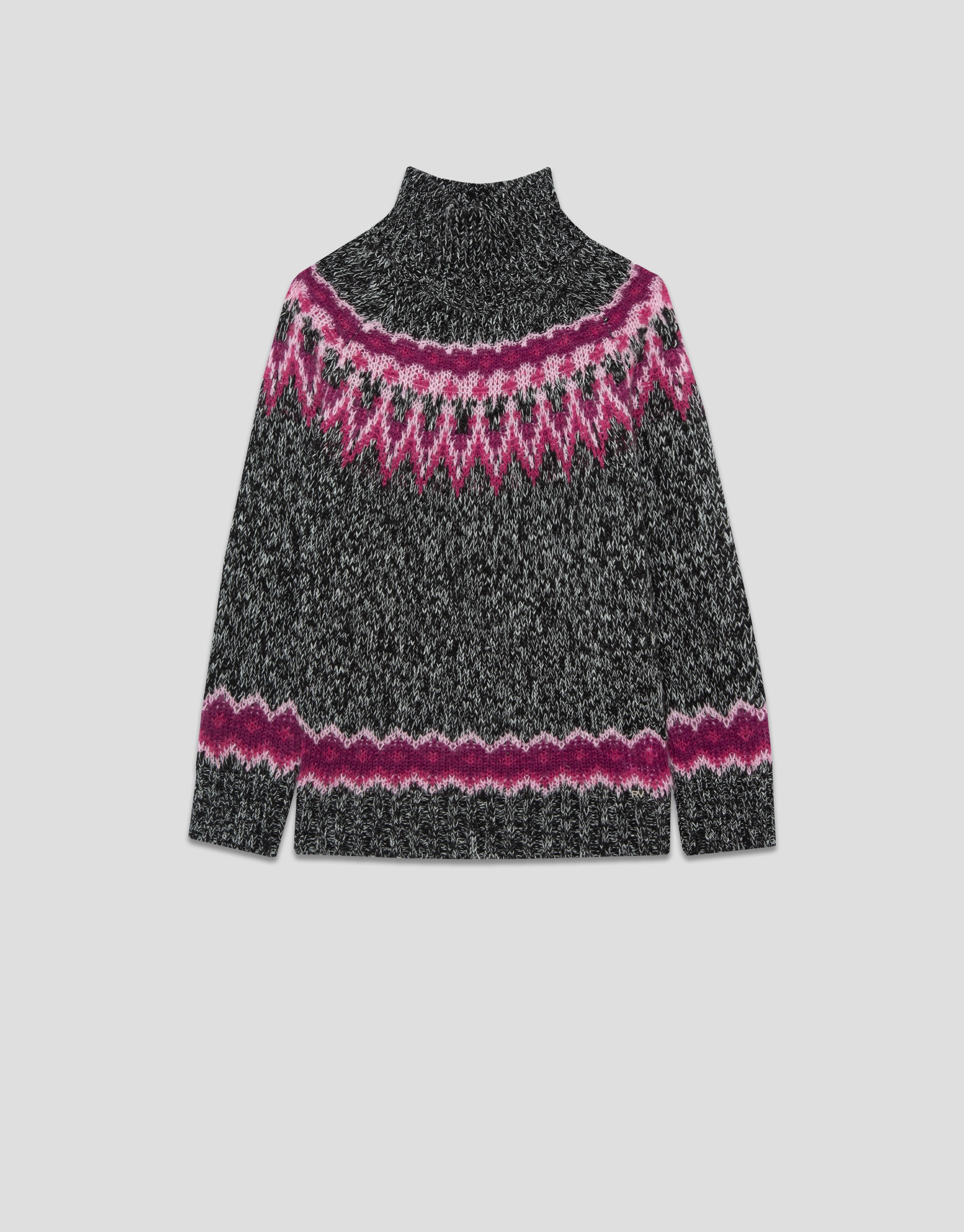 Grey high neck sweater with pink alpine design | Roberto Verino