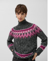 Grey high neck sweater with pink alpine design | Roberto Verino